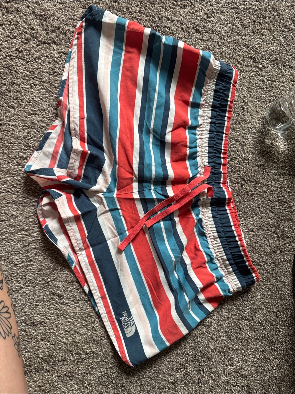 The North Face Multi-Stripe Casual Drawstring Shorts - Pink, Blue, White